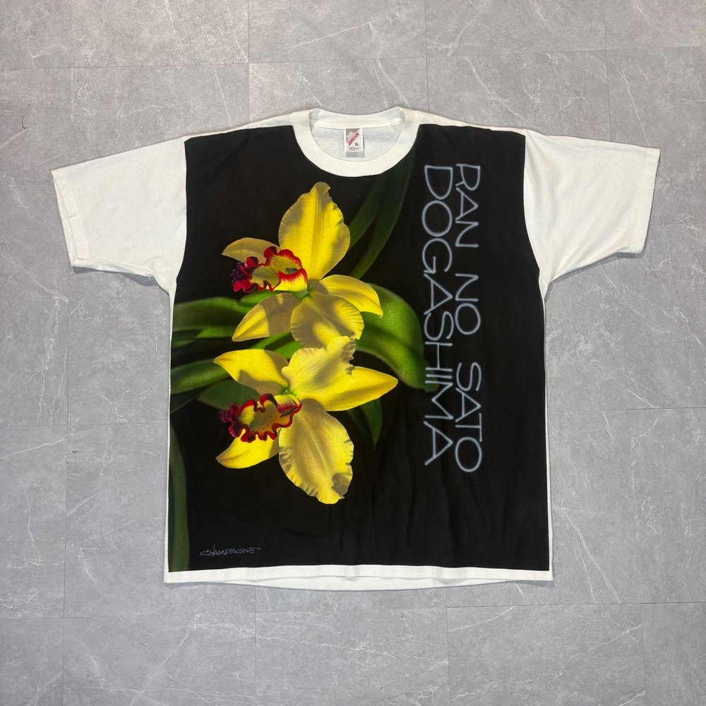 Vintage Jerzees Ran No Sato Dogashima Orchid Graphic T-Shirt XL White USA Made